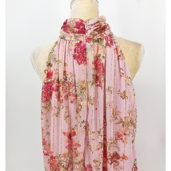 Taylor Womens A Line Dress 14 Pink Floral Button Front Mock Neck Chiffon NWT - Picture 8 of 13
